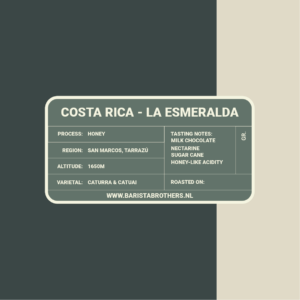 Barista Brothers Costa Rica La Esmeralda Single vers gebrande koffie uit eigen branderij